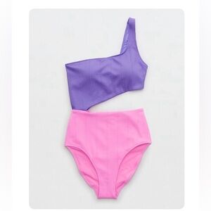 Aerie crinkle asymmetrical cutout swimsuit